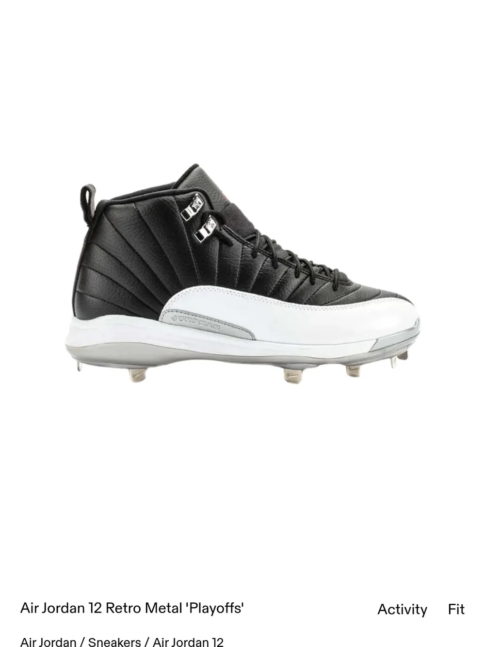 Jordan 12 Retro Metal 'Playoffs' - Black/White Men's Baseball Cleats